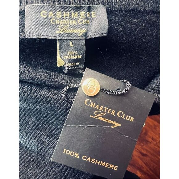 Charter Club Luxury for Macys 1/4 Zip Black Cashmere Sweater NWT Size Large - Picture 3 of 3